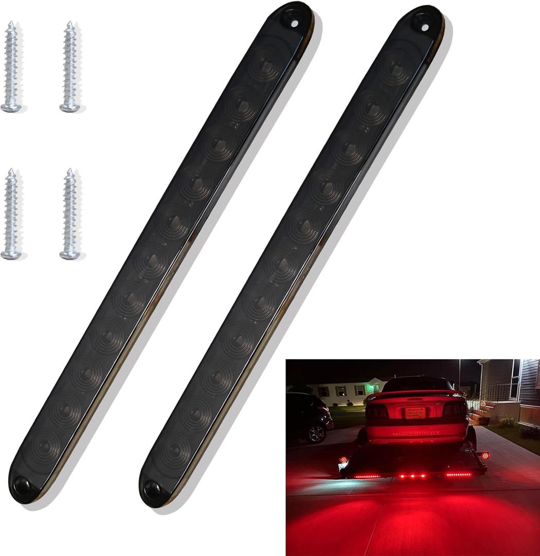UNXMRFF 2-Pack 16 LED Red Trailer Brake Tail Light IP67 Waterproof 11 LED Park Stop Turn signals Light Marker ID Clearance Strip for Marine Boats Golf Cart Enclosed Trailer Truck RV UTV