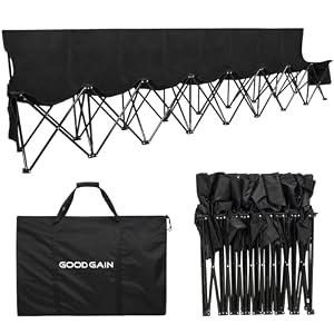 G GOOD GAIN Portable Soccer Bench - Team Bench Soccer 8 Seats with Bag, Sideline Folding Bench, Folded Chair Seating 8 for Football Camp Outdoor Sport Events, Team Chairs for Adults, Black