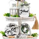 Houmury Set of 16 Farmhouse Tiered Tray Decor with 1 Lantern Artificial Plant& Cutting Board Sign for Rustic Home Kitchen Decor Tier Tray Decor Set (Tiered Tray Not Included)