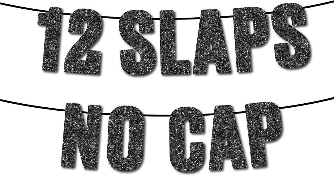Pre-Strung 12 Slaps No Cap Black Glitter Banner,12th Boy Girl Birthday Party Supplies,Ideas, Gifts and Decorations