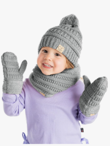 Funky Junque Kids Matching Neck Warmer Scarf Soft Fuzzy Cuff Gloves Mittens Ribbed Knit Pom Pom Beanie Bundle Boy Girl