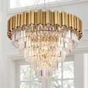 3 x Gold Crystal Chandelier Lighting, 9 Light Crystal Dining Room Chandelier Light Fixture for High Ceiling Foyer Hall Entryway 5 Tier 27.5 inch