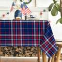 Horaldaily 4th of July Tablecloth 60 X 104 Inch Rectangular, Dark Blue Buffalo Plaid Rural Style Washable Seasonal Table Cover for Party Picnic Dinner Decor