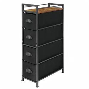 MOOACE Narrow Dresser Storage Tower with 4 Drawers, Slim Dresser Chest of Drawers, Vertical Small Fabric Dresser Standing, Wood Top Organizer for Bedroom, Bathroom & Laundry, Black/Brown