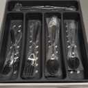 21-Piece Modern Black Silverware Set with Organizer Tray Stainless Steel Eating Utensil Sets Kitchen Knives Forks and Spoons Cutlery Set Heavy Duty Tableware Flatware Sets for 4, Dishwasher Safe (12.8" x 11.3")