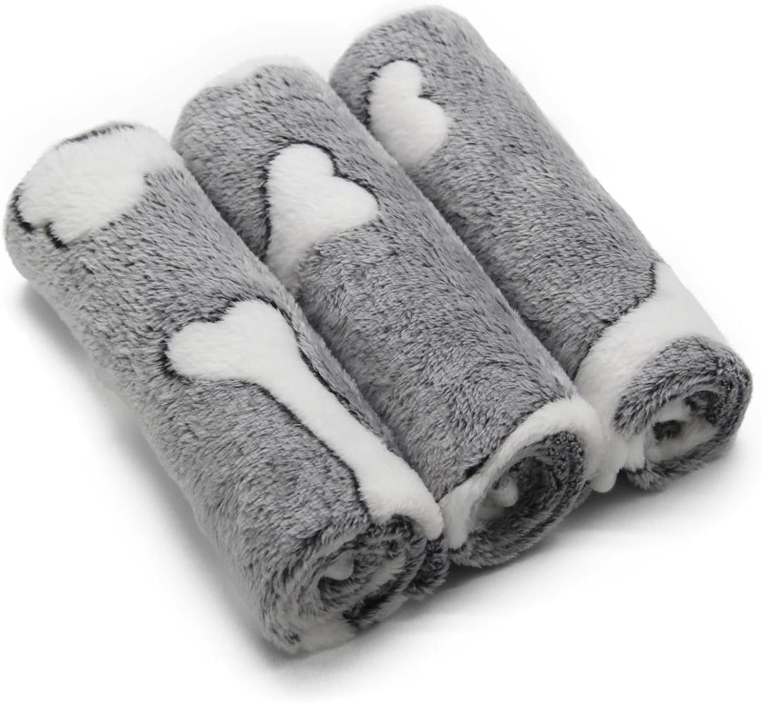 1 Pack 3 Puppy Blankets Super Soft Warm Sleep Mat Grey Cute Print Blanket Fluffy Fleece Pet Blanket Flannel Throw Dog Blankets for Small Dogs Puppy Dogs Fluffy Cats,Bone-Small(23"x15") (Bone/Series)