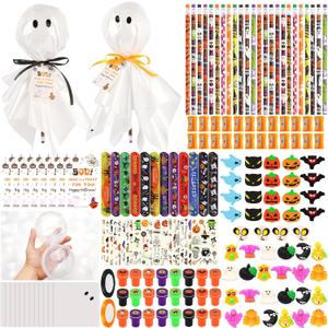 24Pack Halloween Party Favors for Kids, Halloween Classroom Gifts Giant Lollipop Gifts for Birthday Party with Gift Cards, Pencils, Erasers, Stickers, Sharpener for School Exchange Party Gift