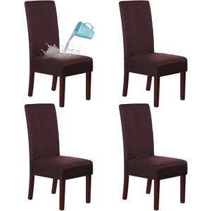 H.VERSAILTEX Suede Dining Room Chair Covers Dining Chair Slipcover Parsons Chair Slipcover Velvet Chair Covers for Dining Room Set of 4, Soft Stretch Removable High Back Chair Protector, Brown