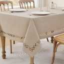 Farmhouse Linen Textured Tablecloth Lattice Cutwork Waterproof & Stain Resistant Table Cloth Rectangle Tables Wrinkle Free Table Covers for Dining Room and Outdoor Party, 55 x 102 Inchs, Coffee