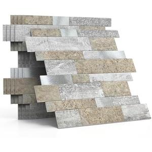 MOFIT Backsplash Tile for Kitchen Peel and Stick Stone Matte Finish,Bathroom Tiles Stickers 3D Wall Panel Linear Mosaic Marble Backsplash Waterproof(10sheets,Castle Brown)