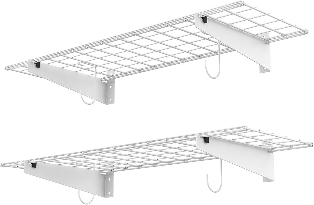 WALMANN 2 Pack Garage Wall Shelves, 45x15 inch Wall Mounted Storage Shelves for Garage Heavy Duty Floating Shelf, Holds Up to 220 lbs(White)