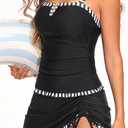 Talisea Womens Tankini Swimsuits with Skirt - Two Piece Bathing Suits V-Wire Tummy Control Drawstring Swimwear (Black) Large