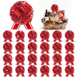 24 Pcs Red Pull Bows for Baskets Gift Warpping Matte Ribbon Bow Christmas Warp Bow for Party Birthday Valentine's Day Wedding Present Bikes Gift Boxes Bag Flower Decor (Red-CC)