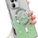 ZONRW for Samsung Galaxy S22 Ultra Case Magnetic,for Women Girl Soft Cute Luxury Love Heart Plating Bling Gradient Glitter Phone Case Compatible with MagSafe Clear Shockproof Back Cover 6.8-Green