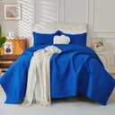 Cmfshape Lightweight Quilt Set Summer Comforter,Thin Soft Bedspread 3 Pieces Queen Bedding Set Morden Style Banana Leaves Patterns (Royal Blue, Queen) (Queen(90"x90''))