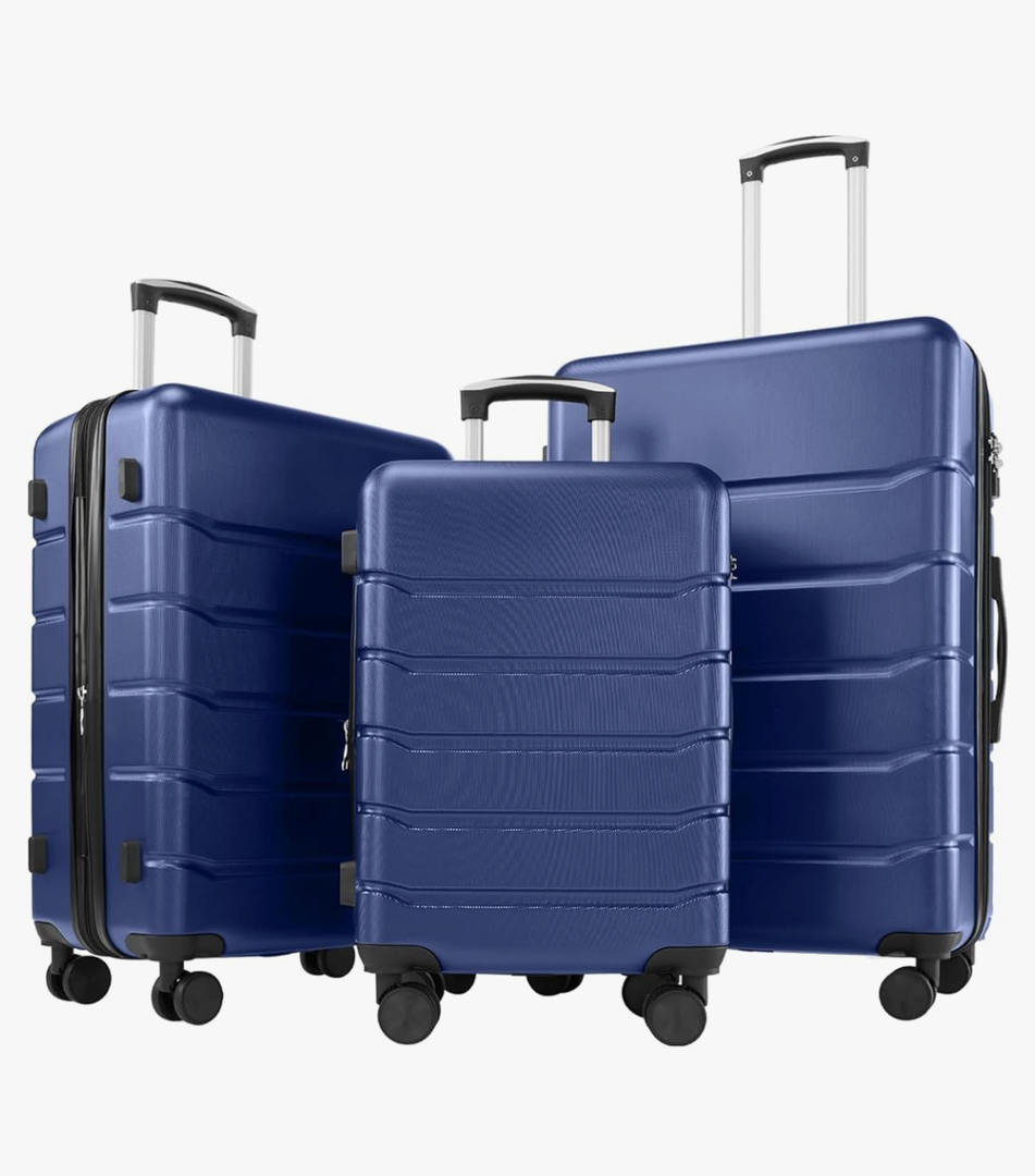 Sweetcrispy Carry on Luggage, Hard Shell ABS, Double Spinner Wheels Lightweight Suitcase TSA Lock, Navy Blue, 3-PCS Set (20/24/28 Inch)