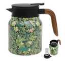 1000ml Vintage Floral Pattern Tea, Thermal Tea Pot with Handle and Built in Infuser, Stainless Steel Insulated Tea Kettle, Vacuum Coffee Carafe, Flower Pattern Insulated Infuser Pot(Green)