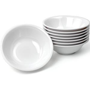 6-inch Melamine Bowls for Cereal Salad Rice Soup Dessert Snack Candy Ice-Cream Pudding Fruit Plastic Bowl.(8 PCS) White