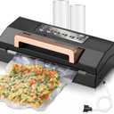 Black Stainless Steel Food Vacuum Sealer, VACAPEX Deluxe Vacuum Sealer Machine with 11" Double Heat Seal and Automatic One-Touch System, Bags Storage & Cutter, Easy-Lock Handle with 2 Bag Rolls