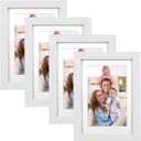 Giftgarden 4x6 Picture Frame Set of 4 White Wood Grain Frames for 4x6 Photos with Mat or 5x7 Without Mat, Wall or Tabletop Display