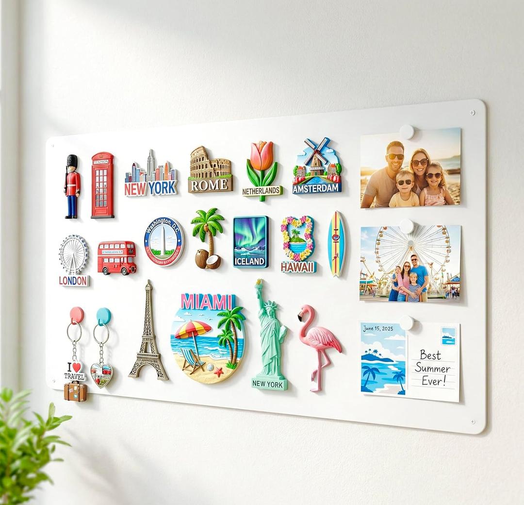 Magnetic Board for Wall 19.7" x 39.4": Extra Large White Display Board for Travel Magnet & Souvenir Collection | Heavy Duty Metal Panel for Mudroom & Kitchen Organization