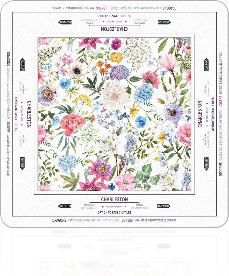 Tegeme Chinoiserie Mahjong Mat 22" x 22"Colorful Floral Mat Anti Slip and Noise Reduction Multi Purpose Game Table Cover Non-Slip Noise Reduction Gaming Rug for Mahjong, Card, Board Tile Games