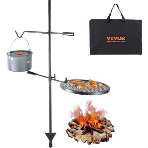 VEVOR Swivel Campfire Grill, Fire Pit Grill Grate over Fire Pits, Heavy Duty Steel Grill Grates, 360 Adjustable Open Fire Outdoor Cooking Equipment, Portable Camp Fire Racks for Camping Outdoor BBQ
