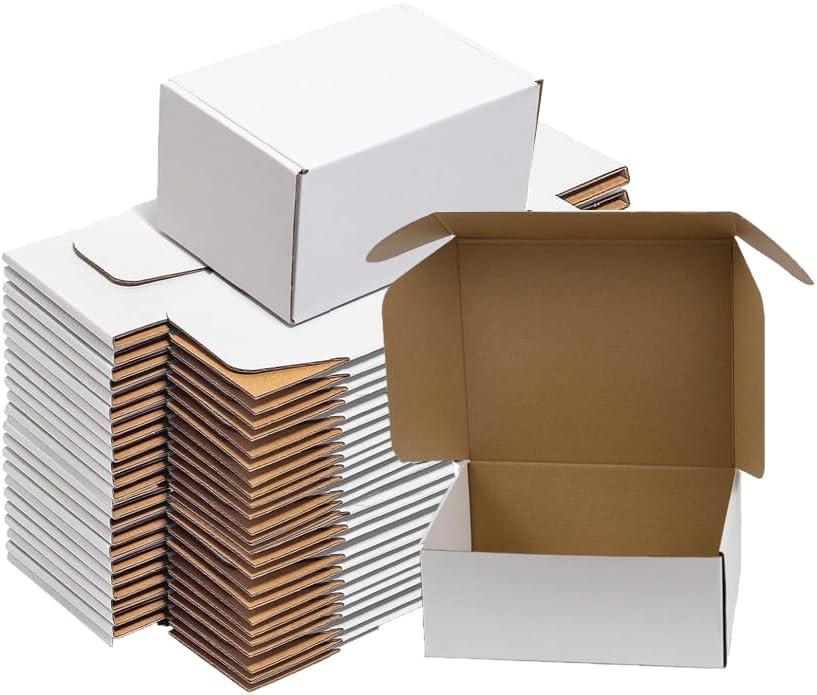 50 Pack 6x4x3 Small Shipping Boxes, White Corrugated Cardboard Packaging Box for Small Business