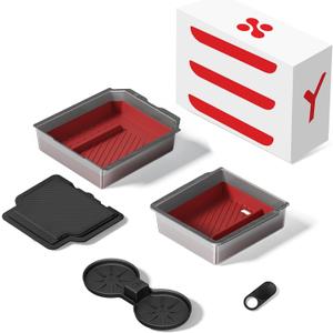 Center Console Organizer Tray for Tesla New Model Y Juniper Accessories 2025 2026(Material PC superior/Dedicated vehicle design) For Tesla Model 3 Highland Accessories 2025 20245PCS red)