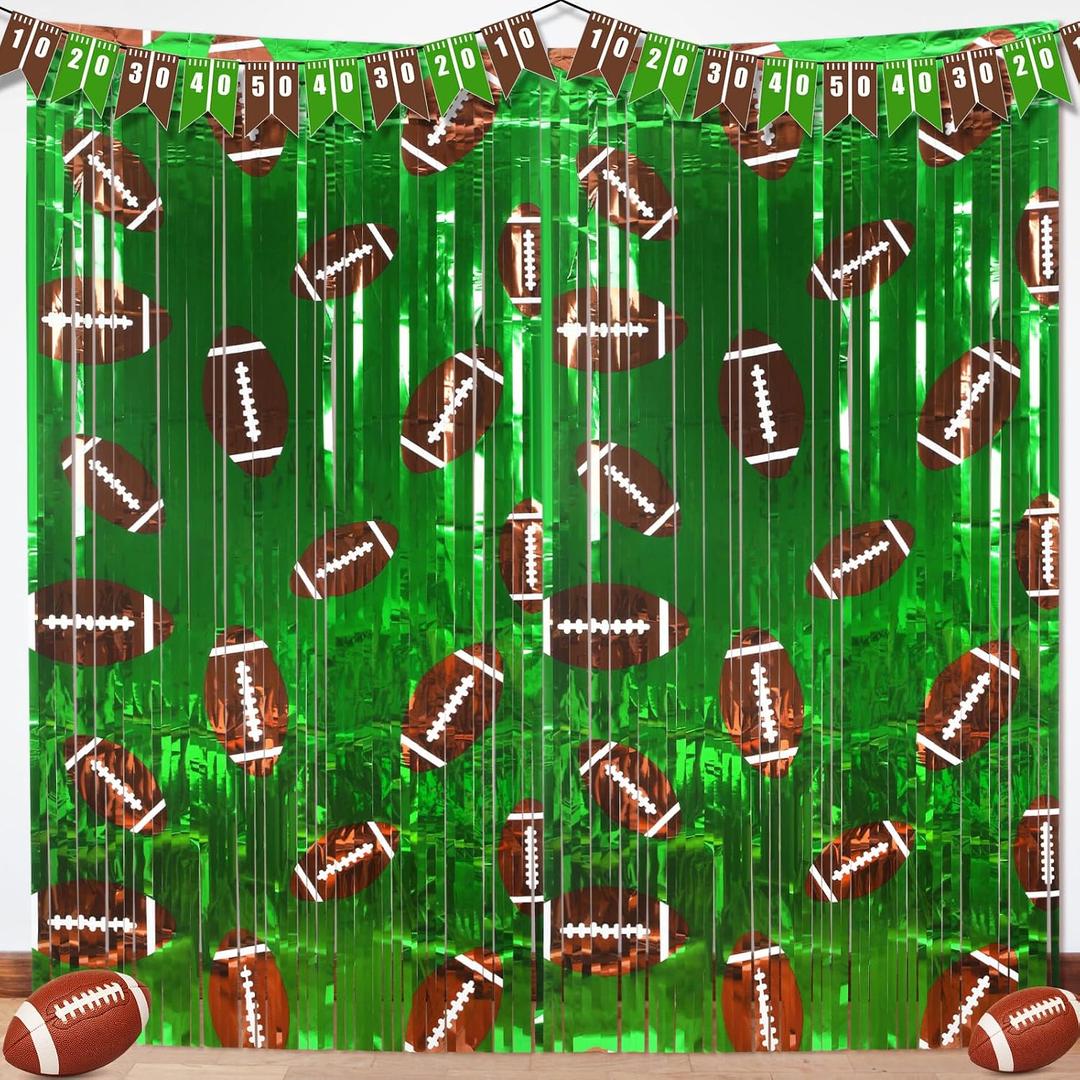 Knitgrip 2 Pack Football Party Decorations Photo Props 3.3x6.6 ft Football Foil Fringe Curtain Backdrop Birthday Party Decorations Sports Background