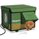 Heated Cat House for Outside, Waterproof Awning & Escape Door Heated Cat Houses for Indoor/Outdoor Cats in Winter, Elevated & Insulated Outdoor Cat Shelter for Feral Cat(Green, 16.5"x12.6"x12.6")