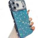 iPhone 17 Pro Max Case, Shockproof Cute Bling Glitter Sparkle Cover Sequin Diamonds Shiny Camera Lens Protector Girls Women Soft Electroplated Case for iPhone 17 Pro Max 6.9 inch, Blue