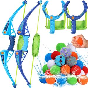 20Pcs Reusable Water Balloons + 4 Flower Water Balloons with 2 Bows and Arrows Sets + 2 Slingshots Launcher, Pool Beach Water Fight Equipment for Boys and Girls, Summer Toys for Kids Ages 3-12