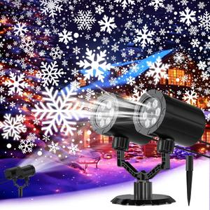 Christmas Projector Lights Outdoor, GUSODOR Dynamic Snowflake Projector IP65 Waterproof 360Rotating LED Projection Lights for Indoor Outdoor Christmas Decoration, Holiday, Yard Decor-Dual-Head A