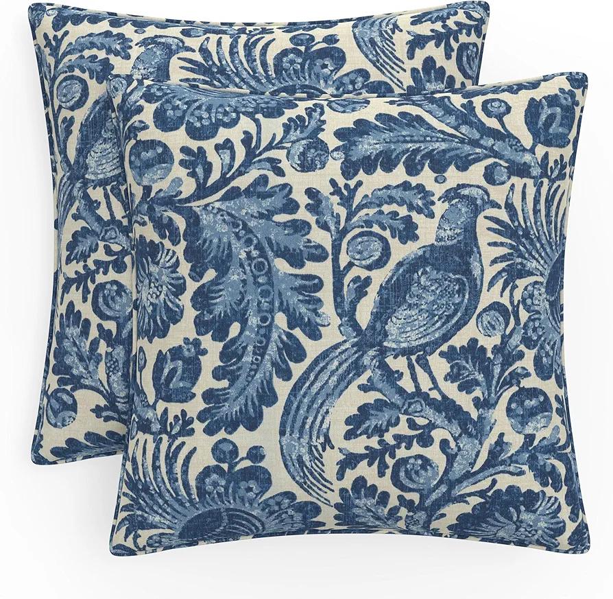 Pillow Perfect Floral Throw Pillow, Large - 18.5" x 18.5", Tucker Resist Indigo 2 Count