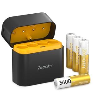 Zepath 4 Pack Lithium Batteries AA with 4 Bay Charger,1.5V Rechargeable aa Li-ion Battery,3600mWh High Capacity Double A Batteries Up to 2000+ Cycles