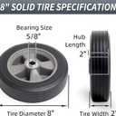 GICOOL 8" x 2" Flat-Free Solid Rubber Tire and Wheel with Ball Bearings and 5/8" Axle Bore Hole, 2" Offset Hub, For Hand Truck Dolly Trolley Garden Wagon Cart Generator Replacement Tire, 2 Pack