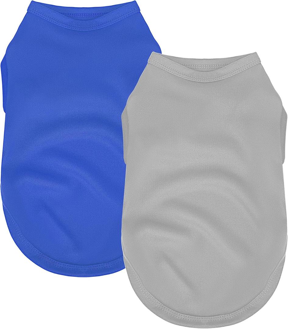 2 Pack Solid Color Dog Shirts - Lightweight, Quick Dry, Breathable Pet T-Shirts for Small to Large Dogs - Stretchy, Durable, Ideal for All Seasons and Holidays.Grey Blue,Size M