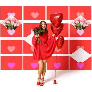 Gueevin 16 Pcs Large Valentine's Day Decor Jumbo Valentine's Love Letter Backdrop DIY with Heart Sticker 9.84 x 15.75 Inches Red Love Letter Wall Ornament for Room Galentine's Day Wedding