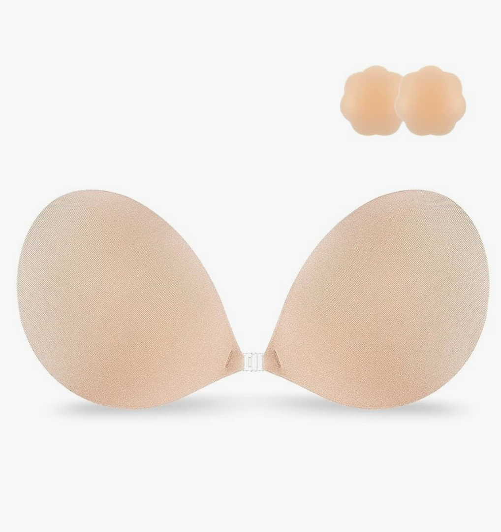 Niidor Adhesive Strapless Bra for Women Sticky Invisible Push up Silicone Bra for Backless Dress 2025 Upgraded Clasp Bras (C)