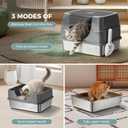 Stainless Steel Litter Box with Lid,Side Entry Litter Box,Covered Enclosed Cat Litter Box,Metal Litter Boxs,Odorless Non-Stick with High Sided Enclosure&Scoop for Kitty to Medium Cats(Grey)