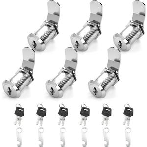 goldenwarm 6 Pack Cam Locks Keyed Alike Cabinet Lock File Locks 1-1/8'' Toolbox Lock with Keys Mailbox Lock, Fits on 1'' Board Thickness, Zinc Alloy with Satin Nickel Finish