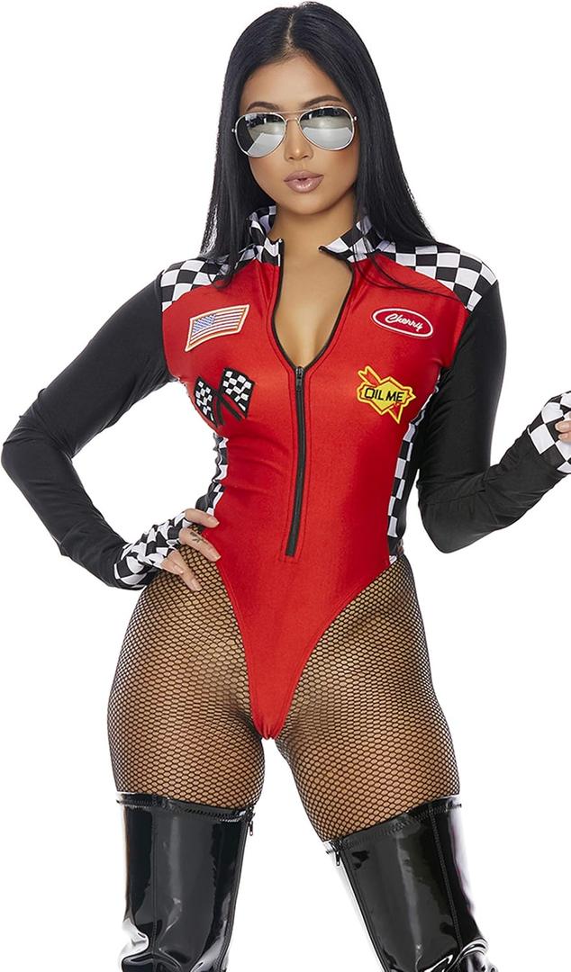 Forplay Womens 4pc. Racer Adult Sized Costumes, Red, Small/ Medium US
