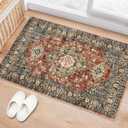 Lahome Oriental Washable Small Area Rug, 2x3 Rugs for Entryway Kitchen, Ultra-Thin Soft Indoor Door Mat Non Slip Throw Carpet for Bedroom Bathroom Eleanor, Brick Red