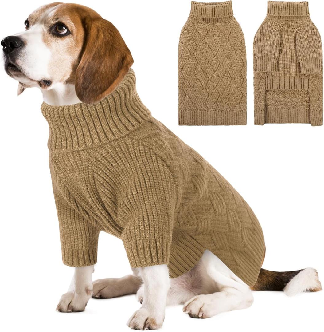 Dog Sweater, Christmas Sweaters for Large Dogs, Solid Color Dog Pullover for Fall Winter, Warm Sweatshirt Knit Turtleneck for Corgi, French Bulldog, Camel Large