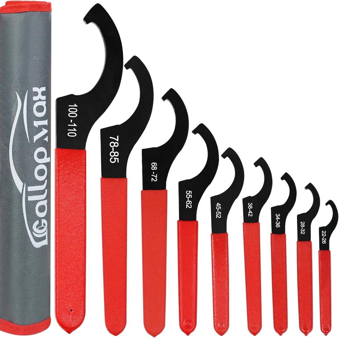 9Pcs Coilover Spanner Wrench Set, Universal Spanner Wrenches Motorcycle Shock Wrench Adjustable Carbon Steel Coil Over Adjustment Tool (Red) (9 pcs)