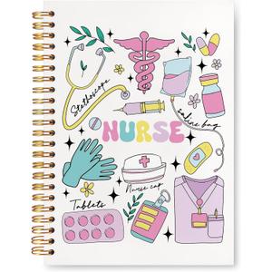 VIIJJUE Trendy Nurse Notebook, Nurse Gifts for Women Journal, Nurses Appreciation Gifts Journals for Writing, Groovy Aesthetic Nursing Hardcover Spiral Notebooks, 5.5x8.3 Inch