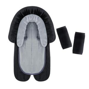 COOLBEBE New Babybody Support & Strap Covers Set for Newborn Infant Toddler- Extra Soft Stroller Cushion Pads Car Seat Insert, Perfect for Carseats, Strollers, Swings, Black (Black Set-1)