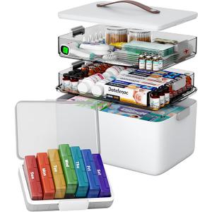 CTIME 3-Tier Medicine Organizer with Pill Case - Portable Pill Case & Empty First Aid Kit for Home, Travel, RV, School, Dorm, Ideal Elderly, Father Gift