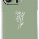 Green Flower Case Compatible with iPhone 13 Pro,Aesthetic Minimalist Botanical Pattern,Unique Trendy TPU Bumper Case for iPhone 13 Pro